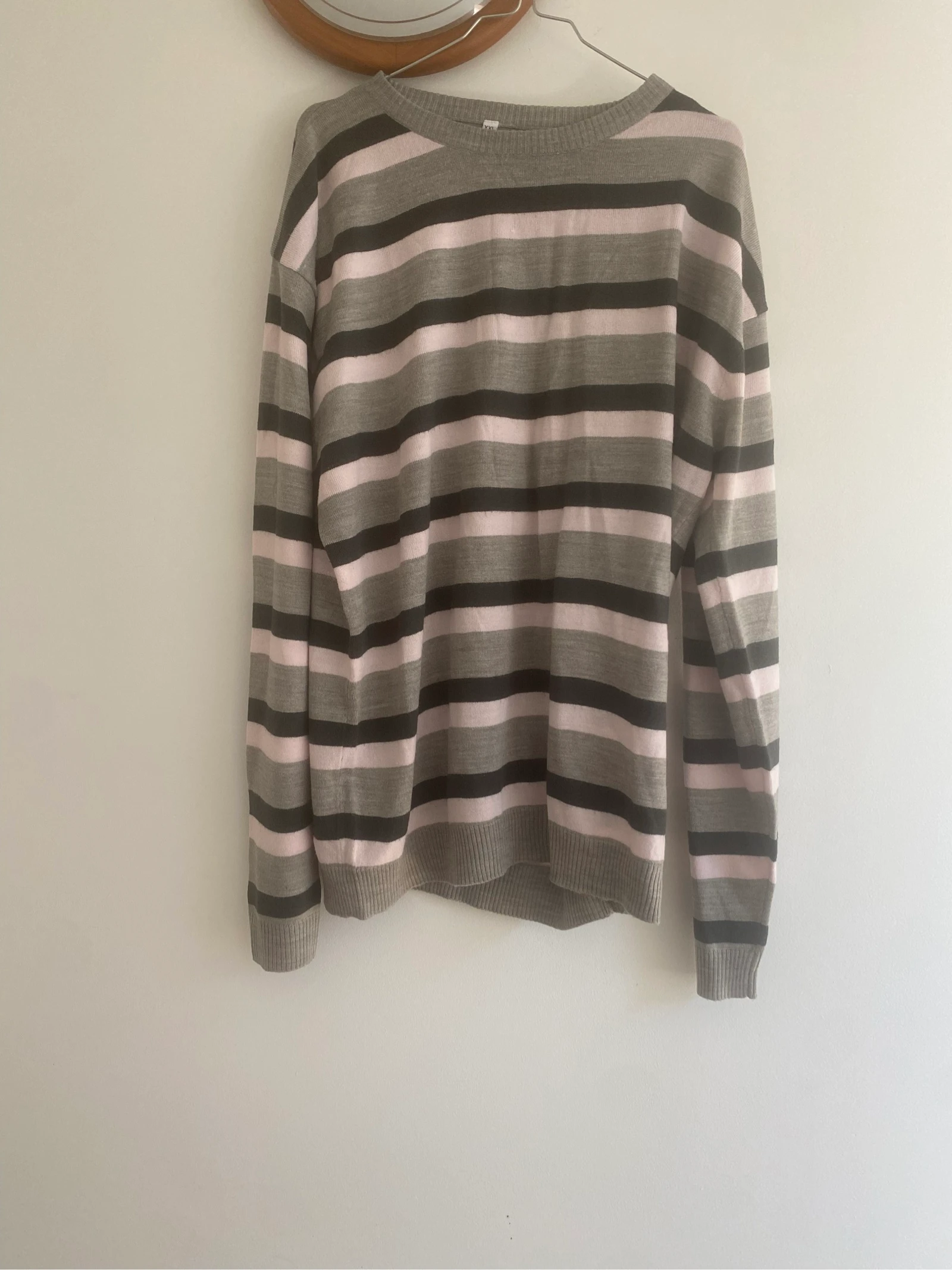 Suéter rayado para mujer XXL - Gris / Negro / Rosa pálido - Cuello redondo oversize - 100% Acrílico – photo 3